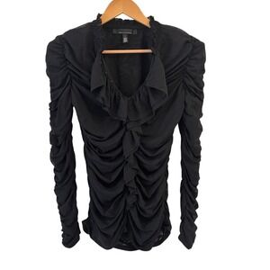 WHBM Womens Whimsigoth Ruffle Ruched Top Size S Black Gothic‎ Romantic Vamp